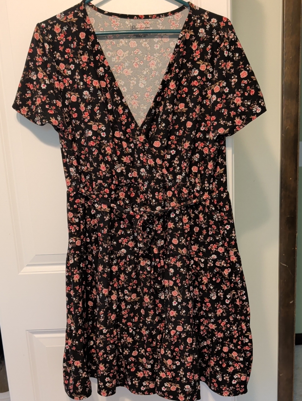No Boundaries Black Mini Dress with Pink Floral Print